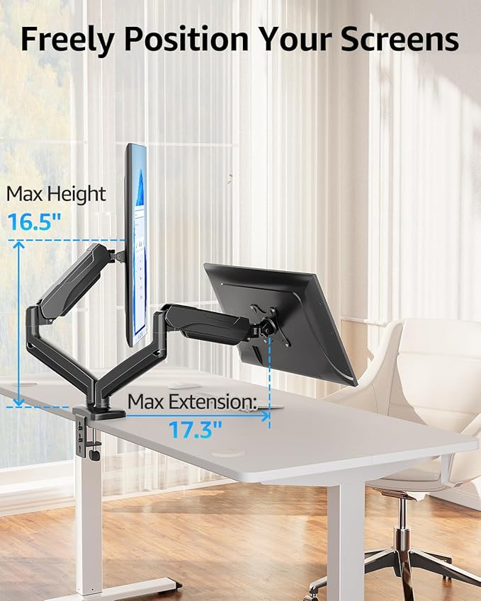 MOUNTUP Dual Monitor Stand for Desk, Pneumatic Monitor Arms for 2 Monitors Max - Image 5