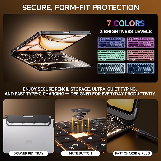 Transparent Case with Keyboard for iPad Air 13 Inch, iPad Pro 12.9 Inch - Image 7