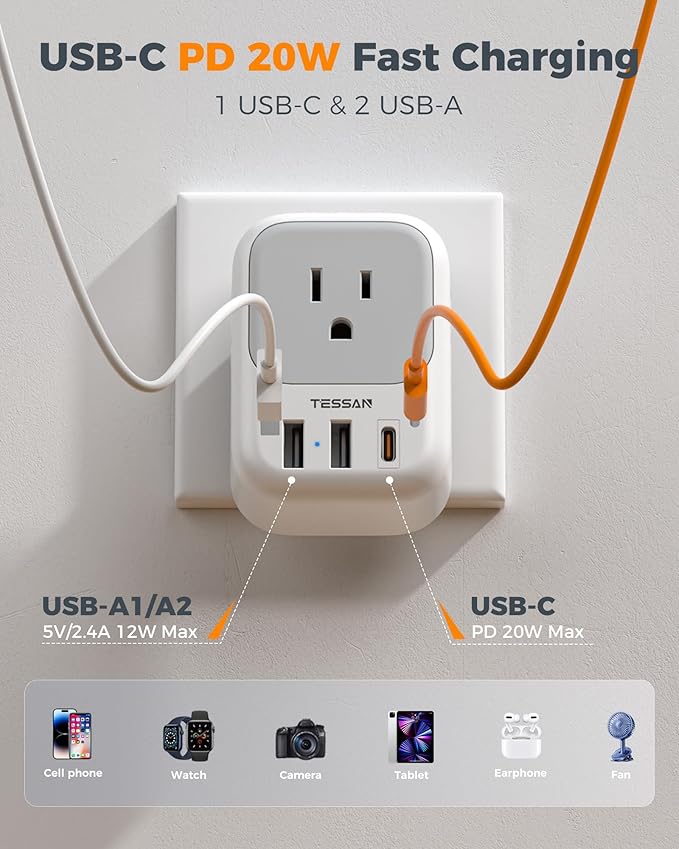 TESSAN 2 Prong to 3 Prong Outlet Adapter 2 Pack, US to Japan Plug Adapter - Image 4