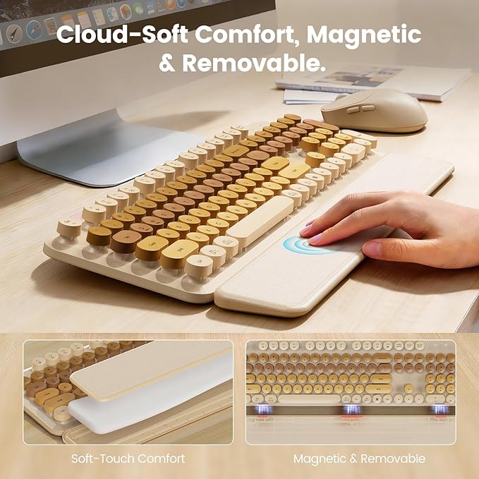Wireless Keyboard and Mouse Combo, Magnetic Soft-Touch Wrist Rest, Round Keycaps - Image 3