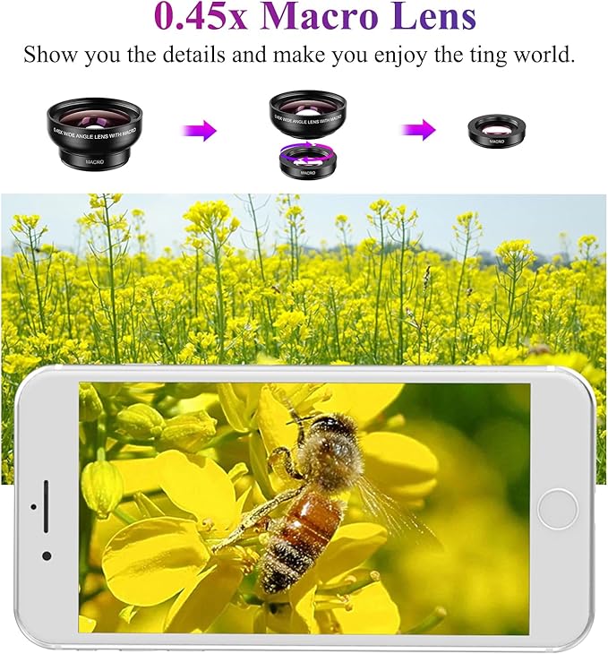 Apexel Phone Camera Lens, 2 in 1 Cell Phone Clip-on Lens Kit 0.45X Wide Angle - Image 6