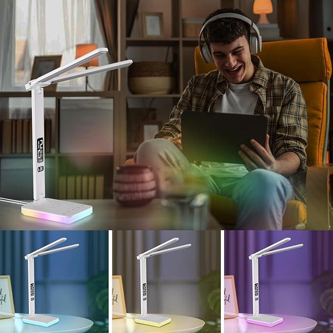 LED Desk Lamp with Charger, USB Charging Port, Dual Swing Arm Desk Light with 5 - Image 6