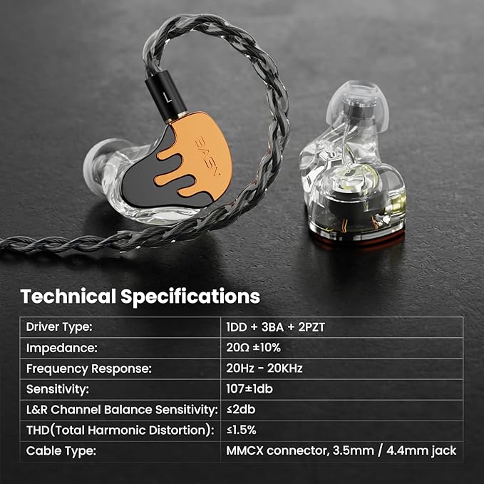 BASN BmasterX in Ear Audio Monitor, Hybrid 6 Drivers IEM Earphones - Image 4