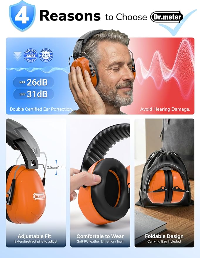 Dr.meter Noise Reduction Ear Muffs, Ear Protection Noise Cancelling Headphones - Image 5