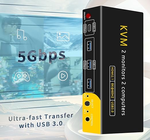 HDMI kvm Switch 2 Monitors 2 Computers Dual Monitor kvm Switch, 3*USB3.0&1*USB C - Image 8