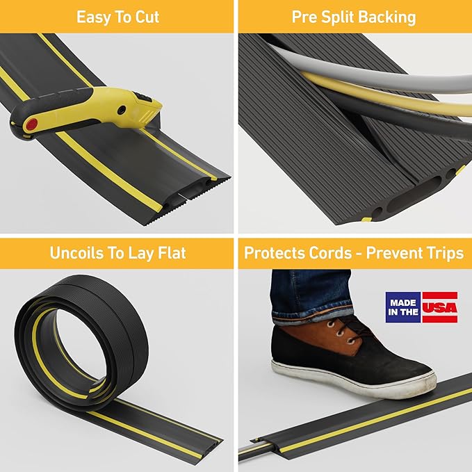 D-Line 6ft Floor Cord Cover, Made in USA Linkable Cable Protector, Hide - Image 2