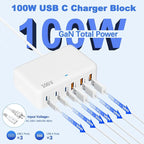 USB C Charger Block 100W Charging Station Hub GaN-III 6 Port Type C Travel - Image 2