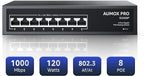 8 Port PoE Switch Gigabit 120W, Gigabit Unmanaged Ethernet Switch, Plug & Play by AUMOXPRO