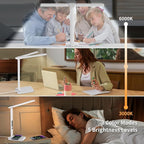 LED Desk Lamp with Charger, USB Charging Port, Dual Swing Arm Desk Light with 5 - Image 3