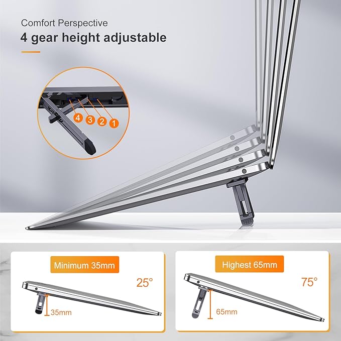 Laptop Risers for Desk, 4 Adjustable Heights Laptop Stand, Keyboard Riser - Image 3