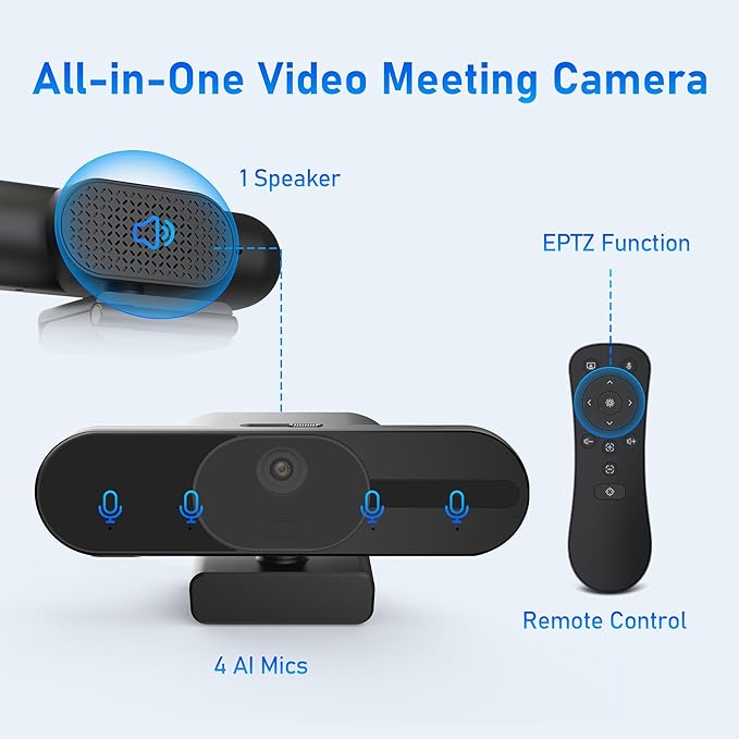 4K Webcam with Speaker and 4 AI Noise-Cancelling Mics, Wide Angle PC Cameras - Image 2