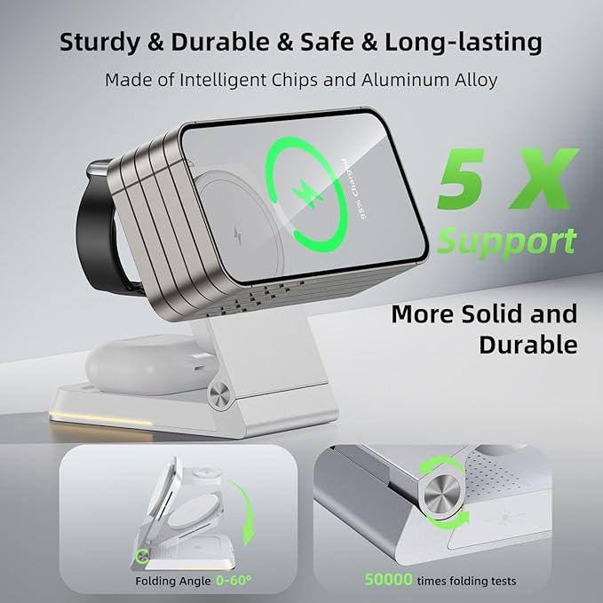 Aluminum 3 in 1 Wireless Charging Station, Foldable Wireless Charger - Image 4