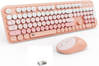 Wireless Keyboard and Mouse Combo, 105 Round Keys Full-Size Cute Colorful Pink by TT-FOPETT