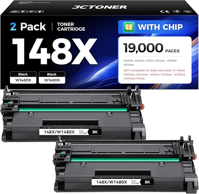 148X Black Toner Cartridge 2-Pack by JCTONER