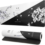 Black and White Japanese Cherry Blossom Gaming Mouse Pad Sakura Death Life by Siski