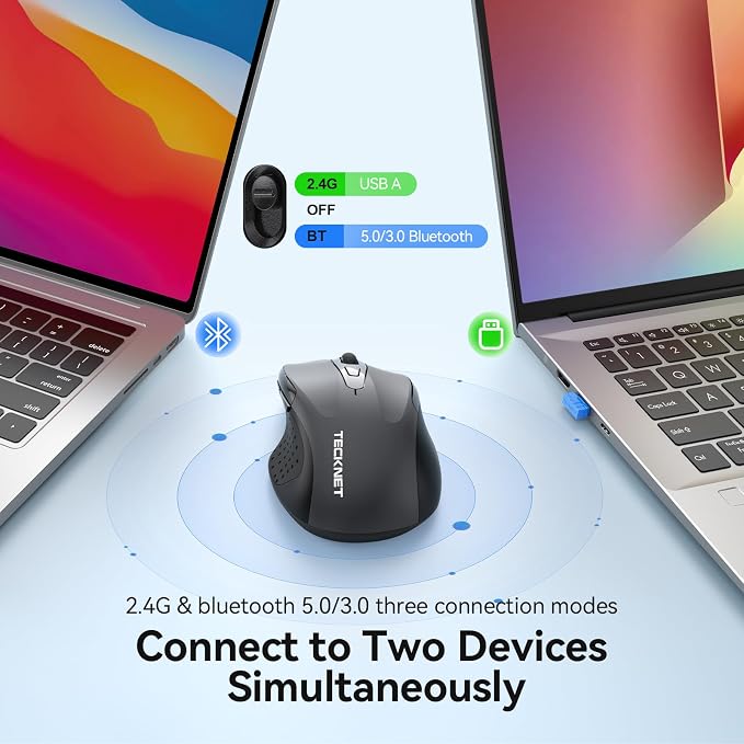 TECKNET Rechargeable Jiggler Wireless Mouse 4800 DPI Silent USB A & Bluetooth - Image 4