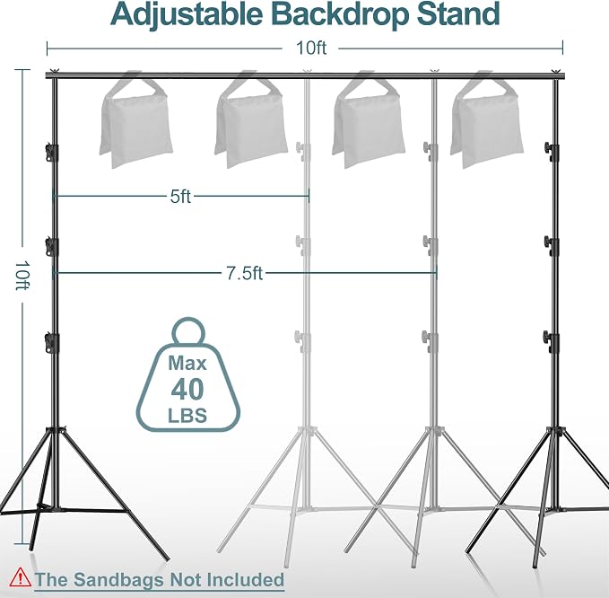 FUDESY Photo Video Studio 10 x 10Ft Heavy Duty Adjustable Backdrop Stand - Image 2