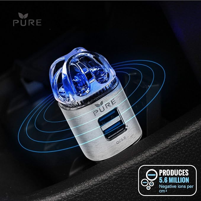 Car Air Purifier 3in1 Premium Stainless Steel Air Filter Ionizer w/Dual USB - Image 9