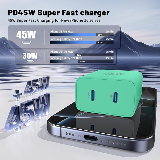 iPhone 16 15 Pro Max Charger Fast Charging, 45W Dual Port USB C Fast Charger - Image 3