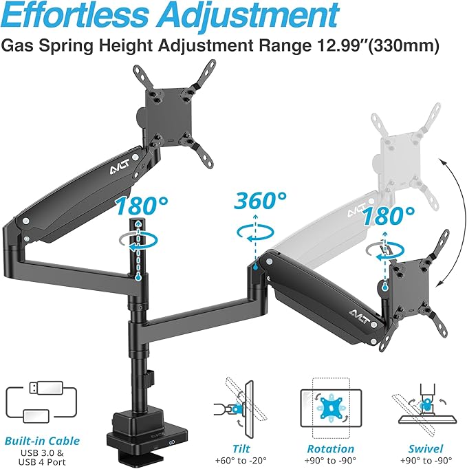 AVLT Dual 57 Inch Heavy Duty Stacking Monitor Arm Pole Top Mount - Image 3