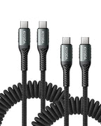 USB C Cable for Car 3FT/6FT, Coiled USB C to USB C Cable Fast Charging 66W by KIYODA