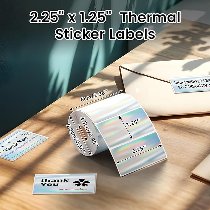 2.25x1.25 Inch Thermal Labels Sliver, Holographic Sliver Barcode Thermal Labels - Image 2