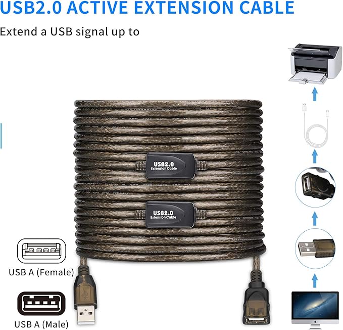 LDKCOK USB 2.0 Type A Male to A Female Active Repeater Extension Cable 75ft - Image 4