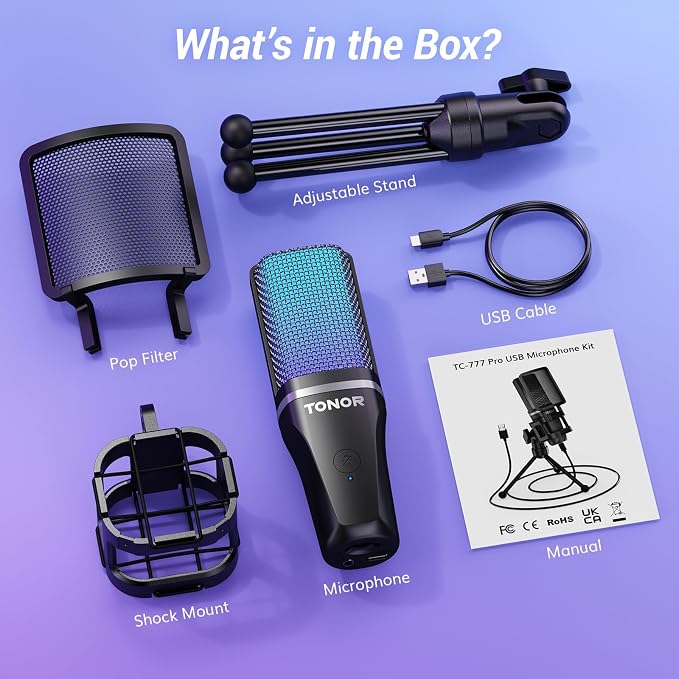TONOR Gaming USB Microphone for PC, RGB Condenser Computer Mic - Image 7