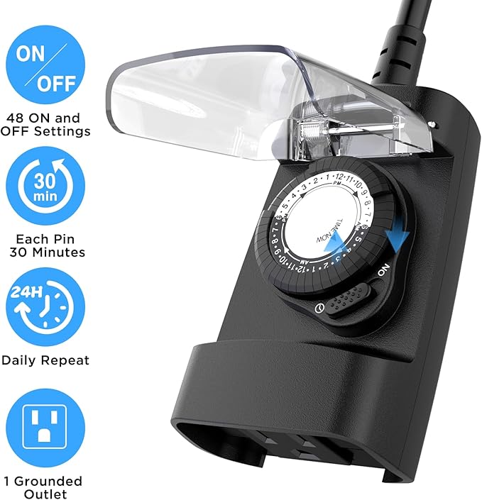 G-ELEK Outdoor Timer Outlet Waterproof, 24 Hour Outdoor Light Timer, Timers - Image 4