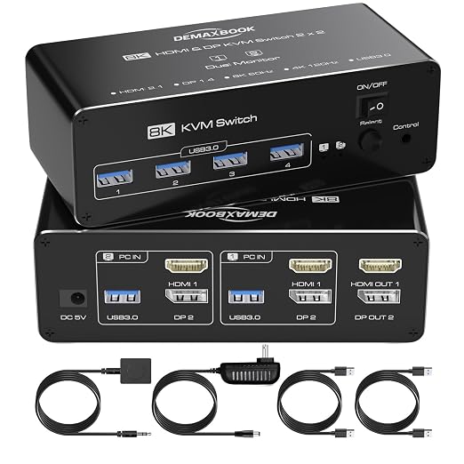 DEMEXBOOK Dual Monitor HDMI Displayport KVM Switch 2 Monitors 2 Computers by DemexBook