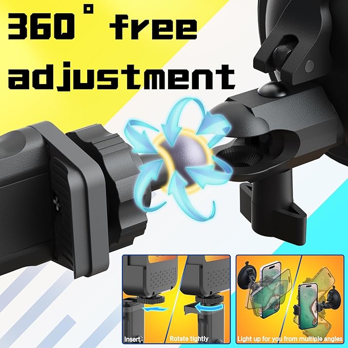 Suction Cup Phone Mount with Rechargeable Light, Mirror Phone Holder with Light - Image 4