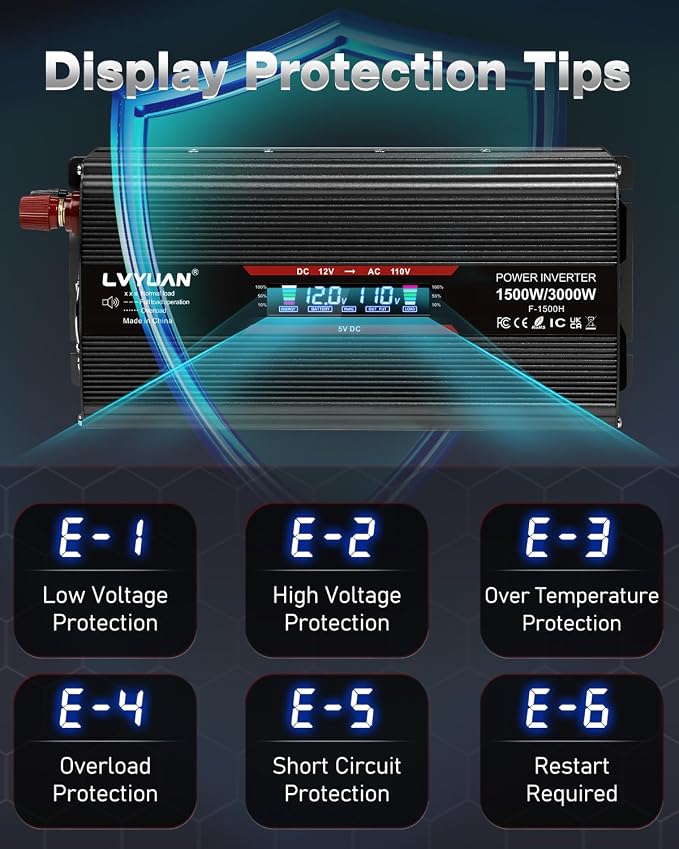 LVYUAN 1500W Car Power Inverter 12V to 110V DC to AC - Image 5