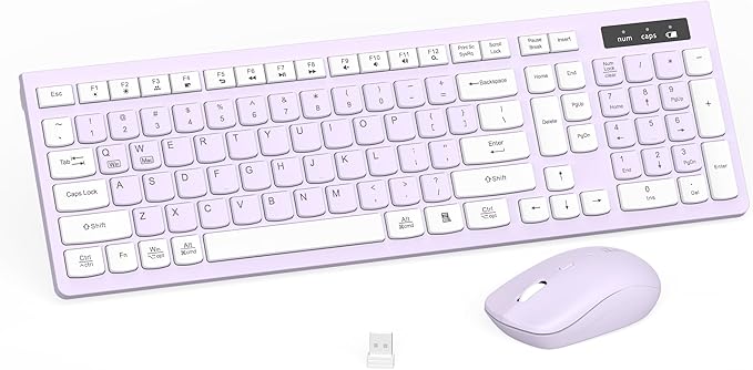 Wireless Keyboard and Mouse Combo, Full-Sized Wireless Keyboard and Adjustable by RECCAZR