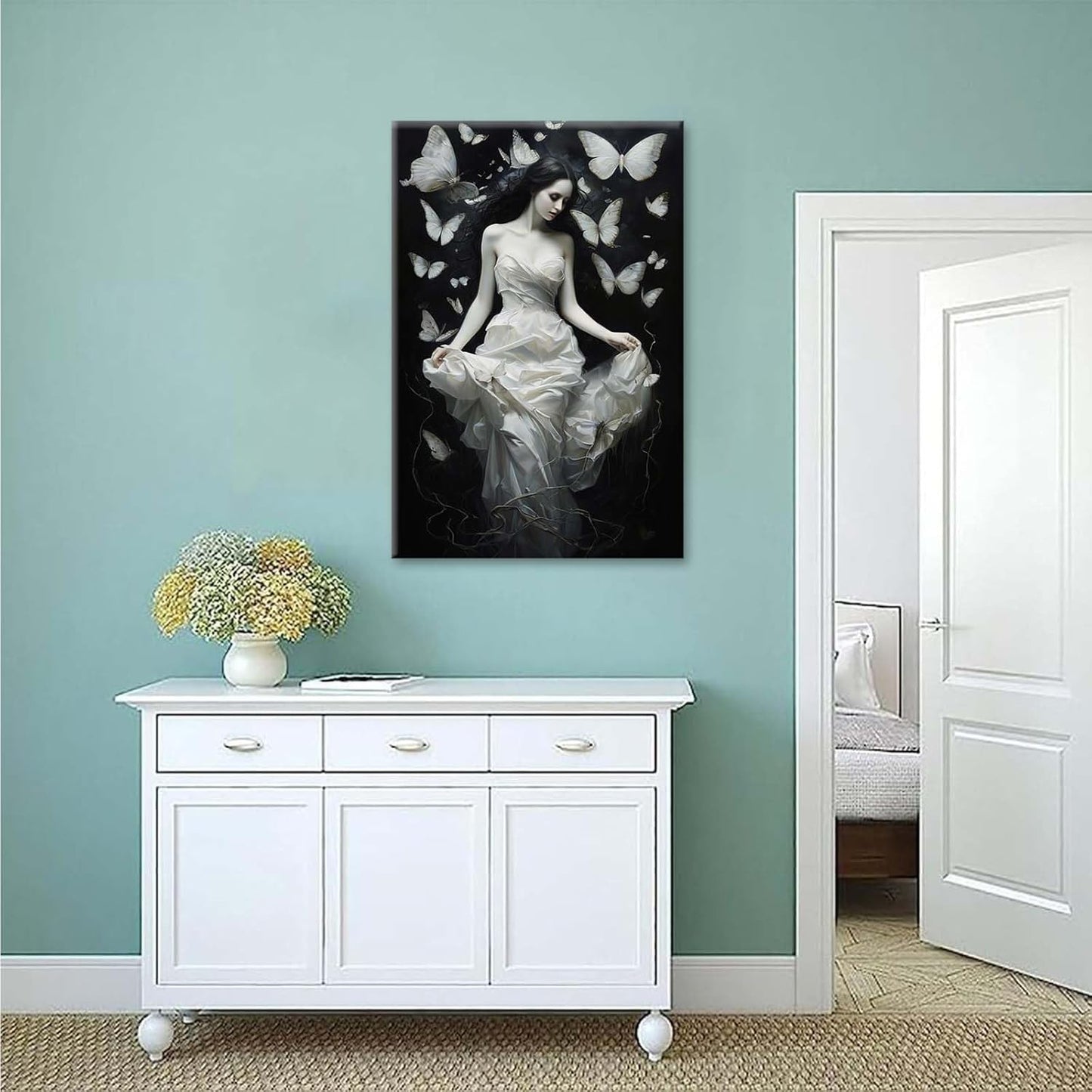 JFHCQJPK Vintage Gothic Feminine Canvas Wall Art Print Butterfly Poster Moody Preppy Wall Art Dark College Decor for Home Bedroom16x24in Frameless