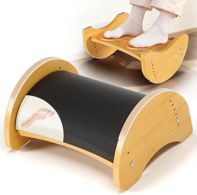 Bamboo Foot Rest for Under Desk at Work, Reversible Ergonomic Rocking Office by Unknown