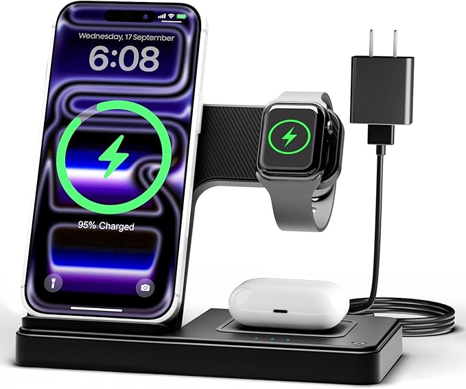 Wireless Charger iPhone Charging Station: 3 in 1 Charger Stand Multiple Devices by GETPALS