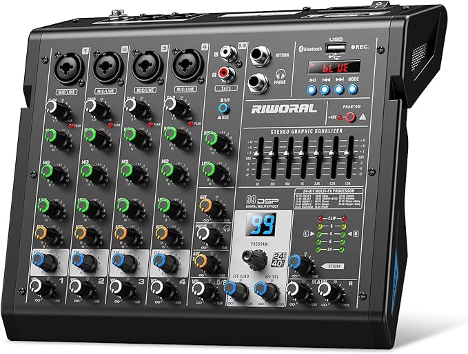 6 Channel Audio Interface Dj Mixer Soundboard Console 99 Dsp Reverb Delay by RiworalAudio
