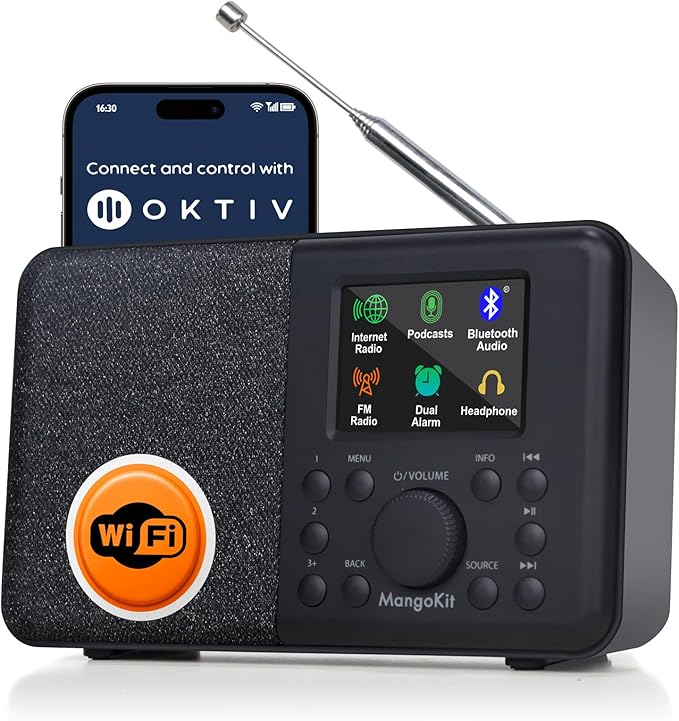 SR10 WiFi Internet Radio, Podcast Player, Portable FM Radio, Color Display by MangoKit