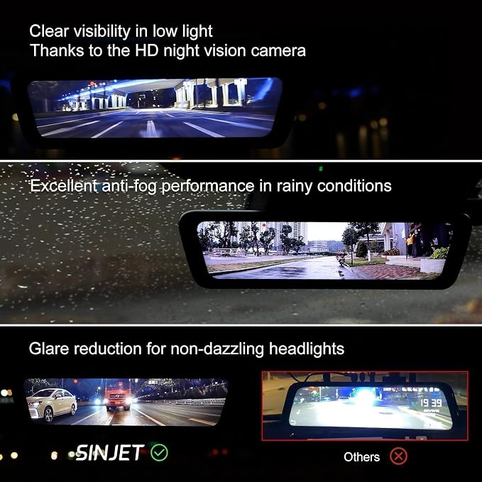9.66″ OEM Rear View Mirror Camera, Dash Cam, Detached Front Lens, IPS Screen - Image 8