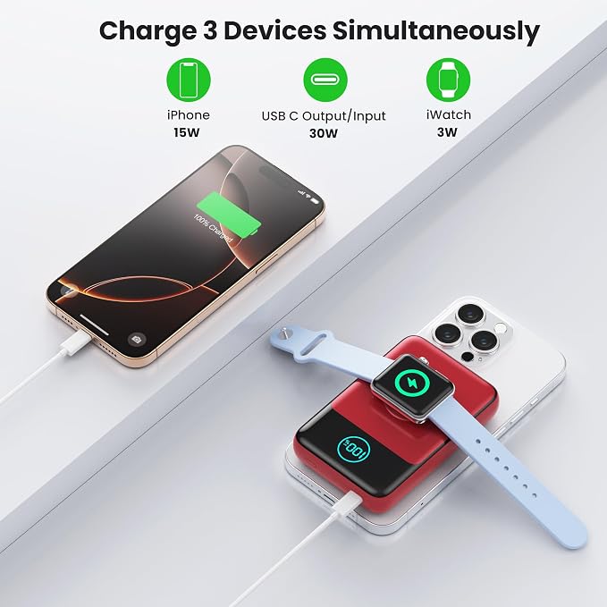 Magnetic Portable Charger for iPhone, 3-in-1 10800mAh Qi2 15W Wireless Power - Image 5