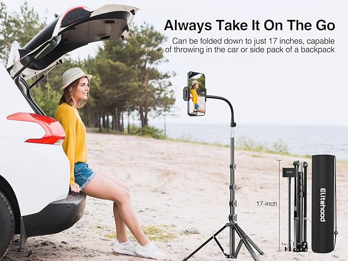 elitehood 80” Tall Phone Stand Tripod, Floor Phone Recording Stand, Heavy Duty - Image 8