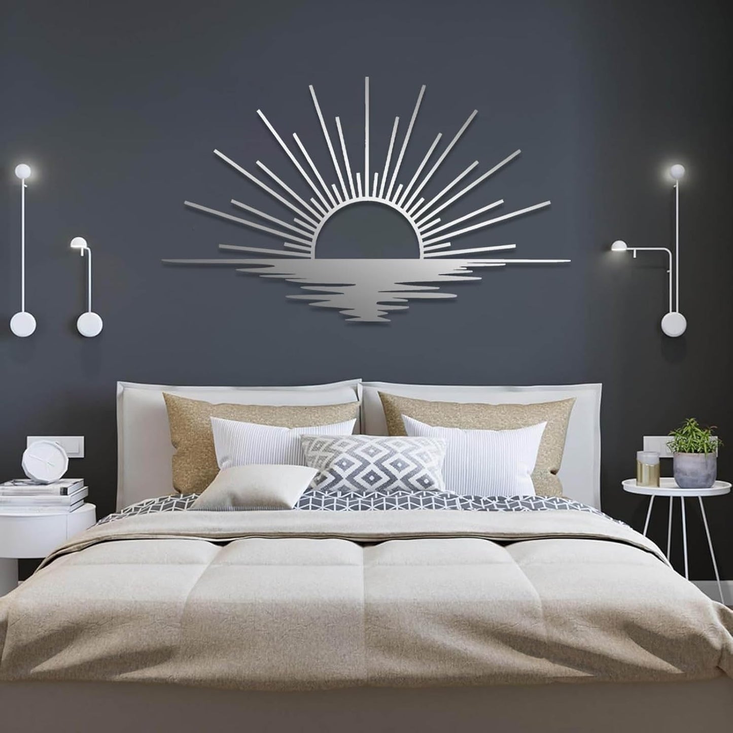 Sunrise Metal Wall Art, Metal Sun Wall Decor, Sun Outdoor Wall Art, Abstract Sunrise Wall Decor, Boho Home Hanging, Living Room Wall Hanging (Gold, 30"x18"/76x45cm)