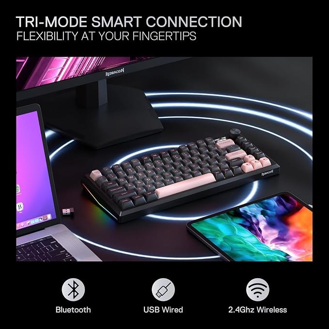 Redragon K720 Wireless CNC Gasket Gaming Keyboard w/Hype Screen & Knob - Image 4
