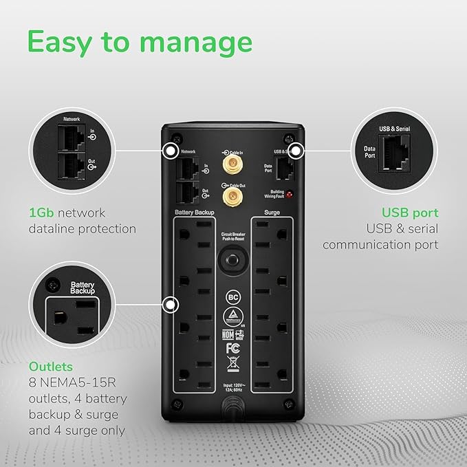 APC Back-UPS Pro 1000VA UPS, 600W Battery Backup & Surge Protector, 8 Outlets - Image 2