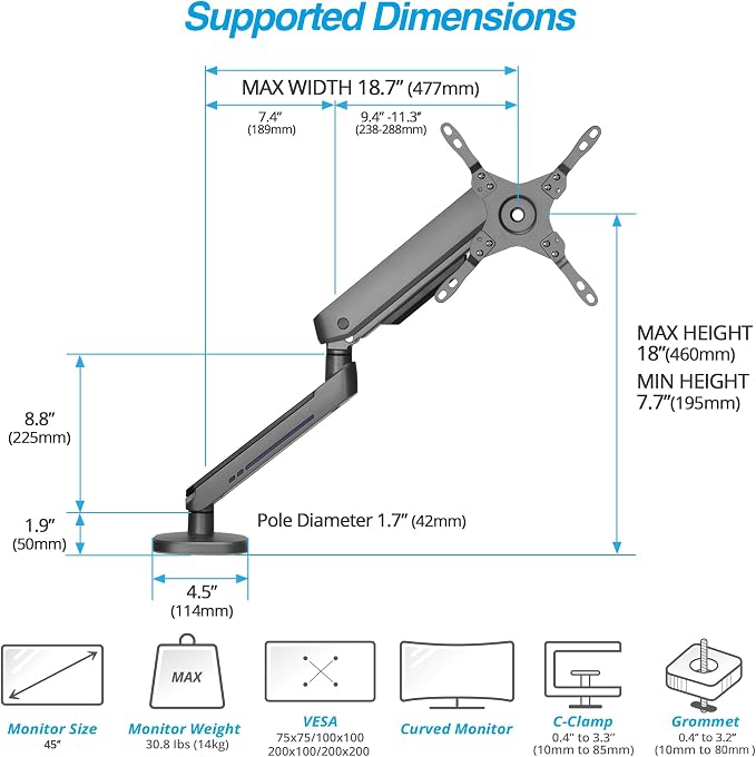 AVLT Single 27”-45” RGB Gaming Monitor Arm Desk Mount Built-in 20 Lighting - Image 4