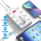 Power Strip with USB, Surge Protector Flat Plug with 8 Widely Spaced Outlets - Image 3