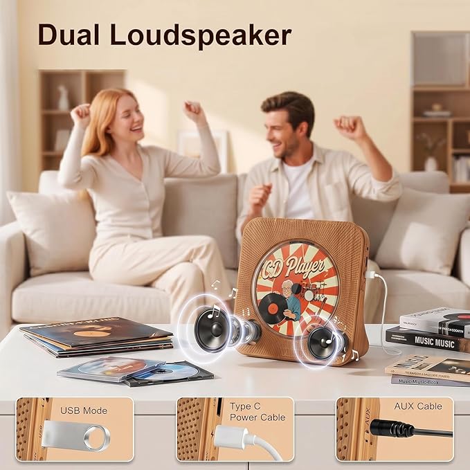 Gueray CD Player Portable Bluetooth Desktop CD Player - Image 3