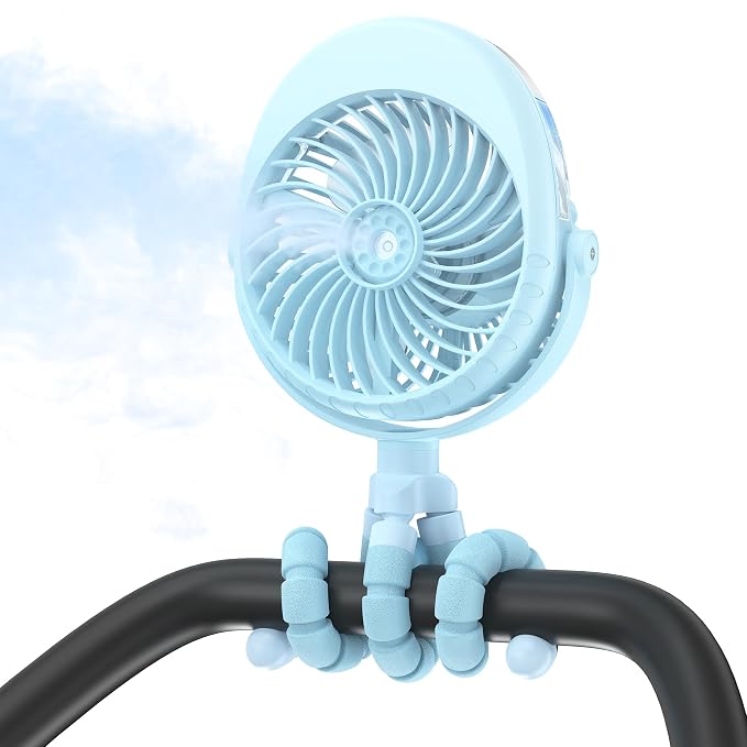2025 Upgarded 4000mAh Misting Baby Stroller Fan, Rechargeable Battery Operated by COMLIFE