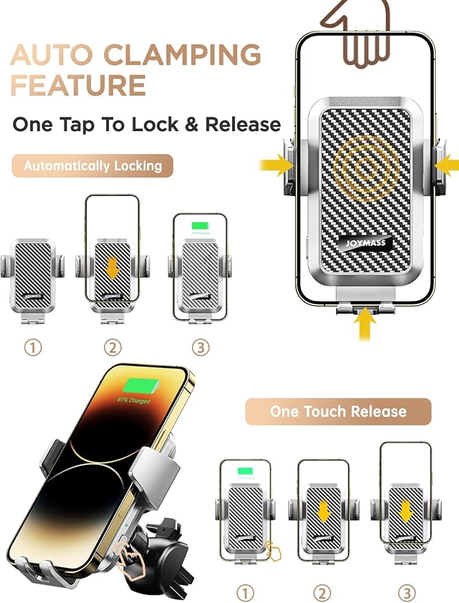 Wireless Car Charger, 15W Fast Charging Auto Clamping Car Charger Cell Phone - Image 3