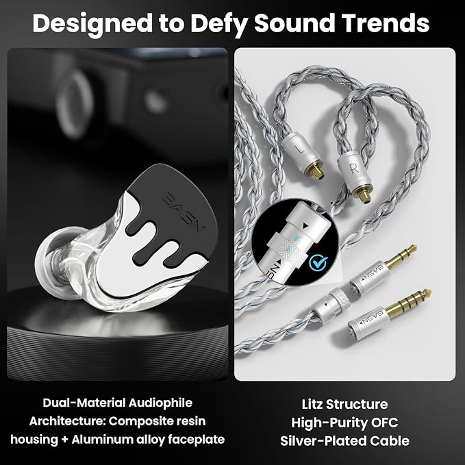BASN BmasterX in Ear Audio Monitor, Hybrid 6 Drivers IEM Earphones - Image 3